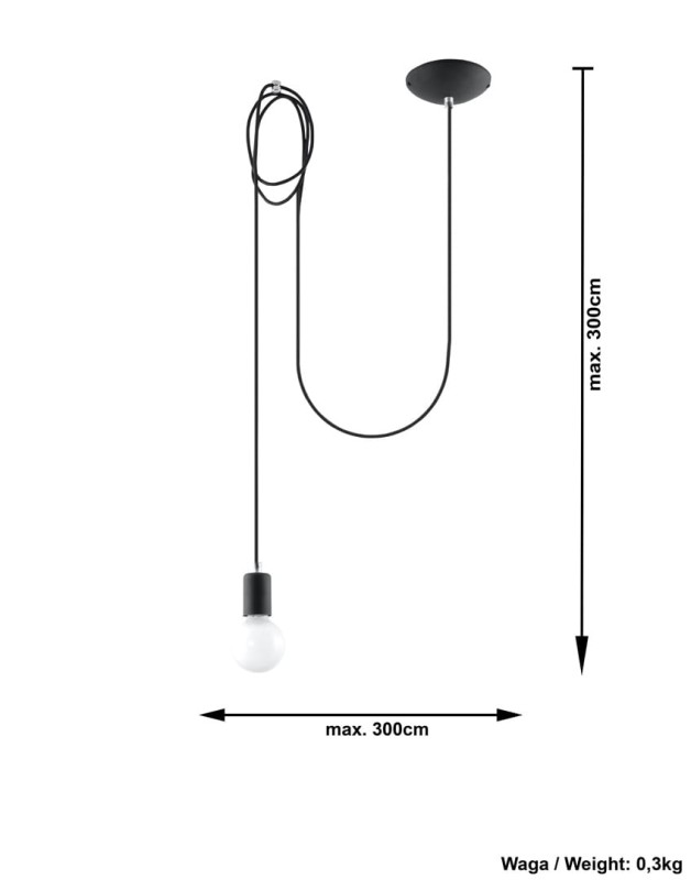 Lampa Wisząca EDISON 1 LONG Czarny-3939463
