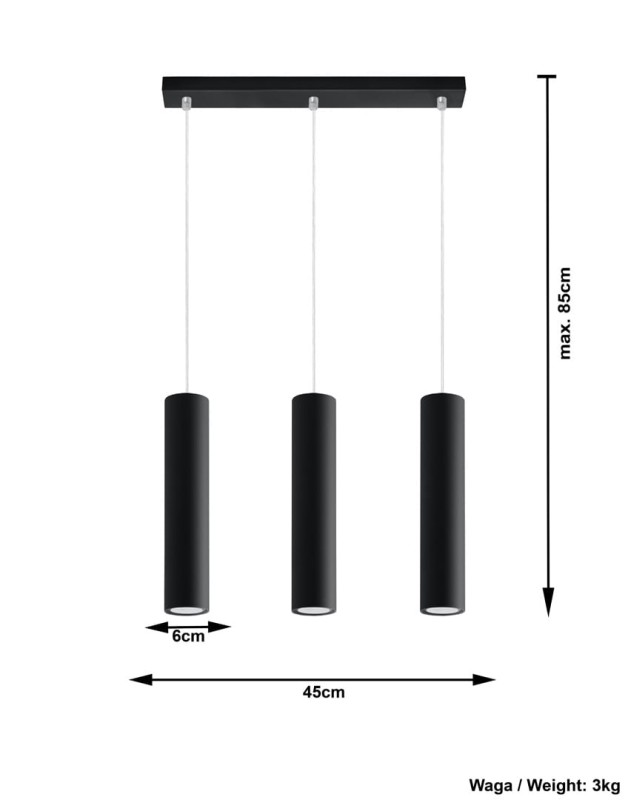 Lampa Wisząca LAGOS 3 Czarny-3939340