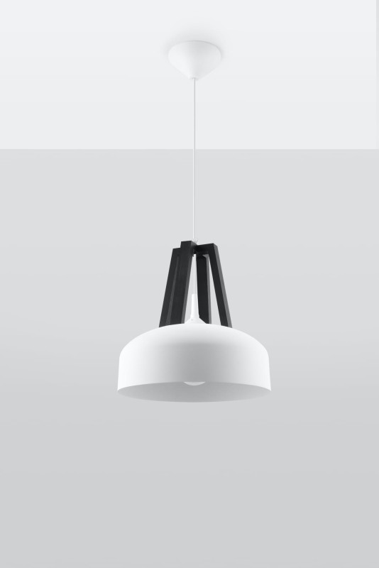 Lampa Wisząca CASCO Biała/Czarne Drewno-3939540