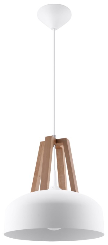 Lampa Wisząca CASCO Biała/Naturalne Drewno-3939542