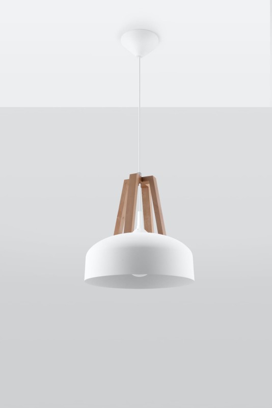 Lampa Wisząca CASCO Biała/Naturalne Drewno-3939543