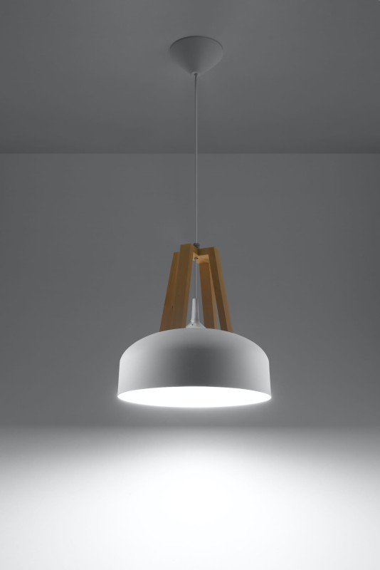 Lampa Wisząca CASCO Biała/Naturalne Drewno-3939544