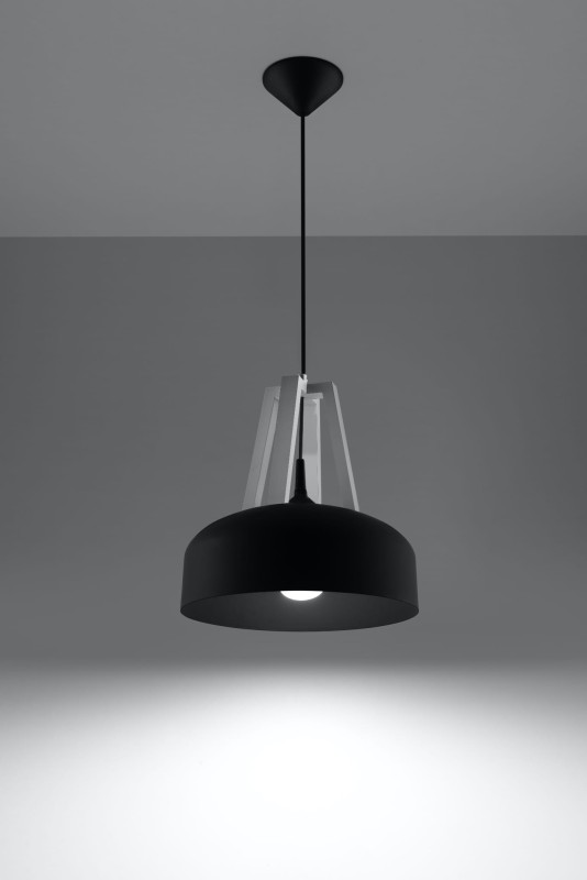 Lampa Wisząca CASCO Czarna/Białe Drewno-3939547