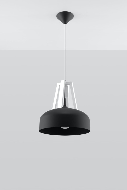 Lampa Wisząca CASCO Czarna/Białe Drewno-3939548