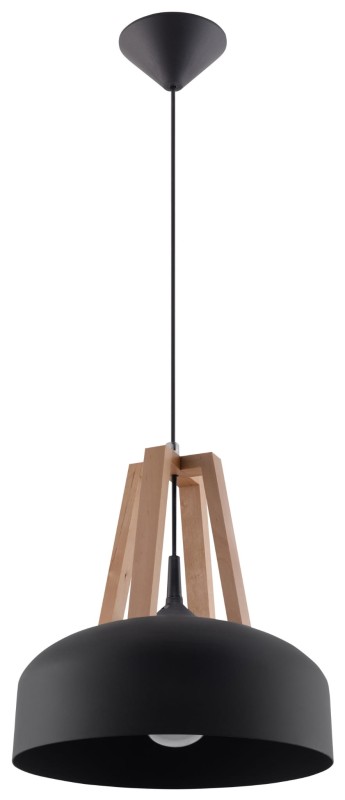 Lampa Wisząca CASCO Czarna/Naturalne Drewno-3939550