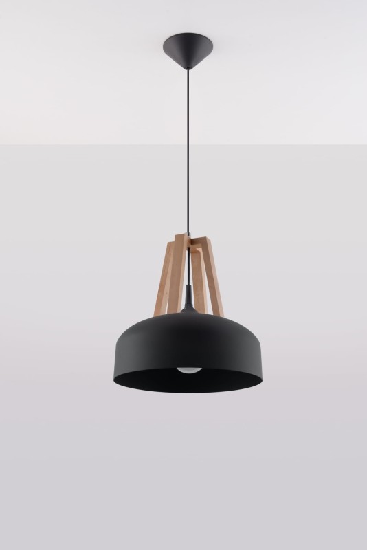 Lampa Wisząca CASCO Czarna/Naturalne Drewno-3939552