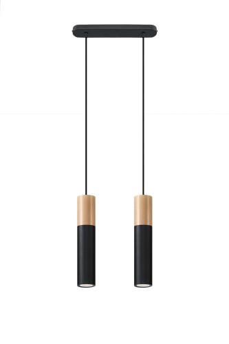  Lampa wisząca PABLO 2 czarna i naturalne drewno
